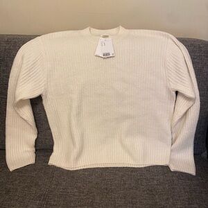 H&M White Crewneck Sweater with Ribbed Knit